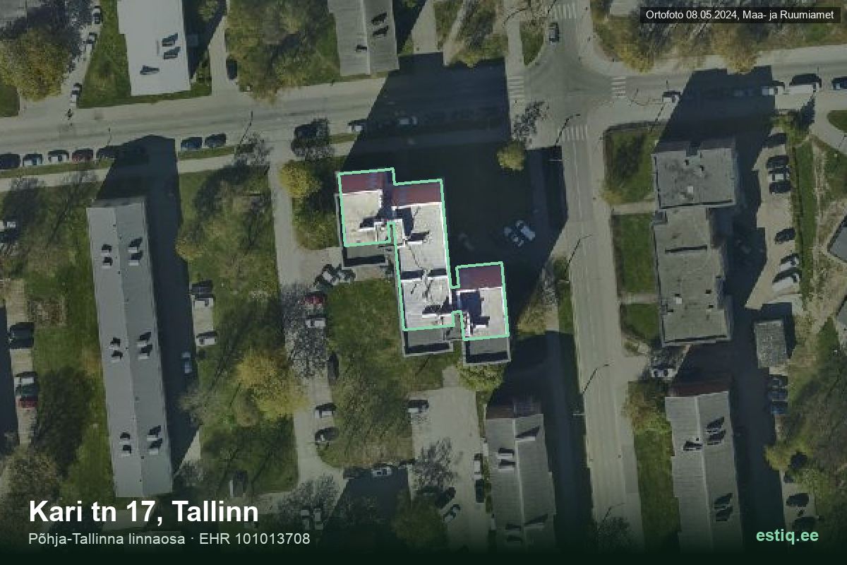 Kari tänav 17, Tallinn – hoone aerofoto, kontuur ehitisregistri (EHR) andmetest
