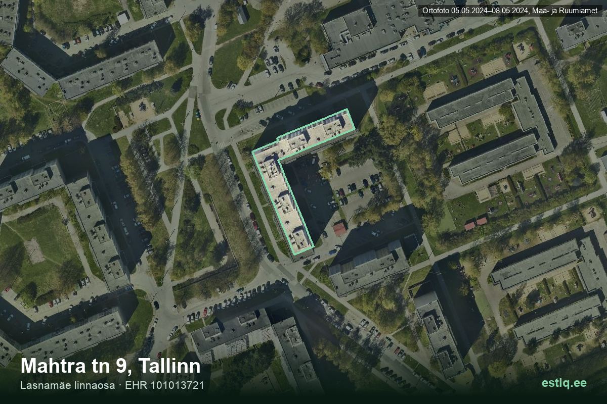 Mahtra tänav 9, Tallinn – hoone aerofoto, kontuur ehitisregistri (EHR) andmetest