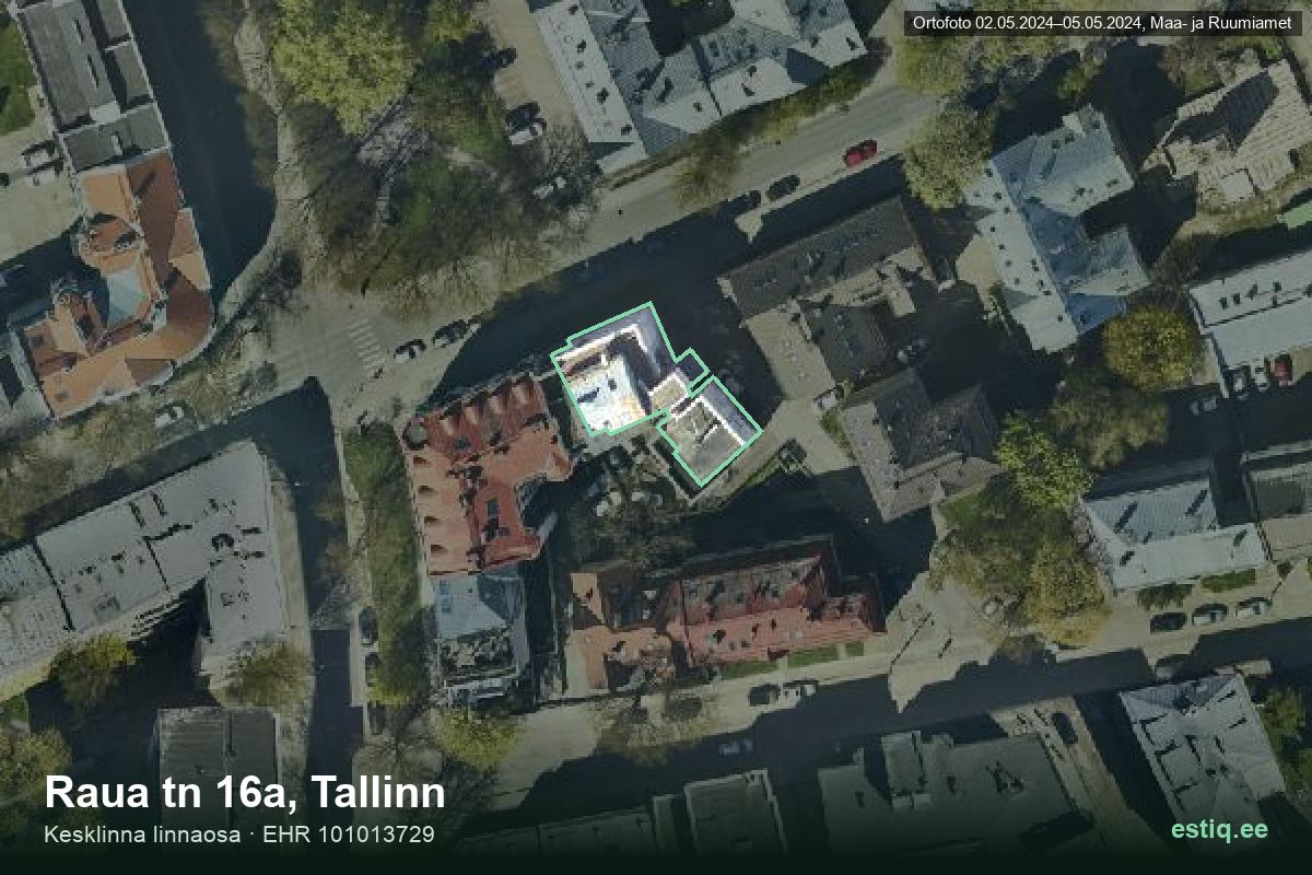 Raua tänav 16a, Tallinn – hoone aerofoto, kontuur ehitisregistri (EHR) andmetest
