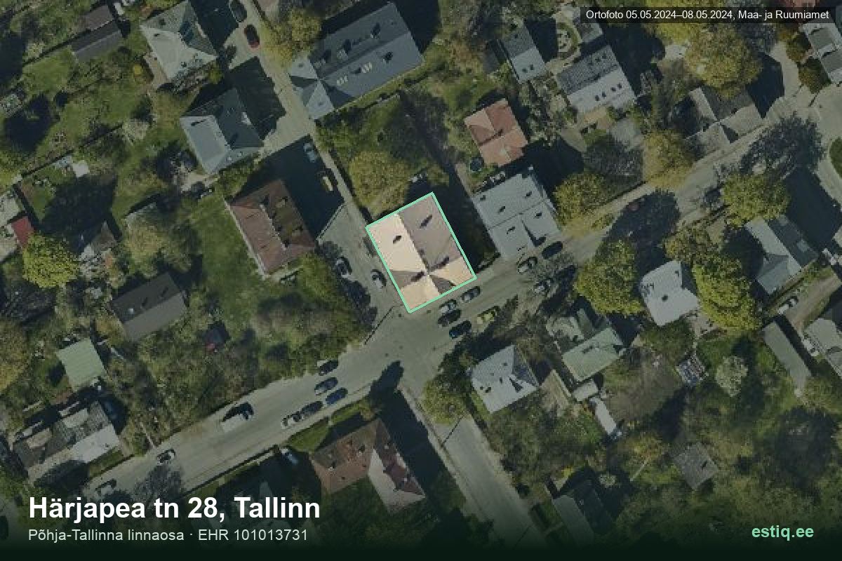 Härjapea tänav 28, Tallinn – aerial photo of the building, outline from the Building Register (EHR)