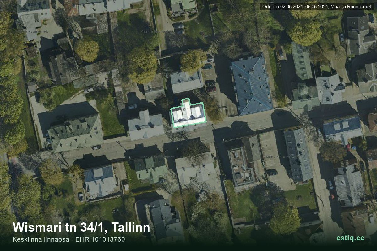 Wismari tänav 34/1, Tallinn – ilmakuva rakennuksesta, ääriviiva rakennusrekisteristä (EHR)