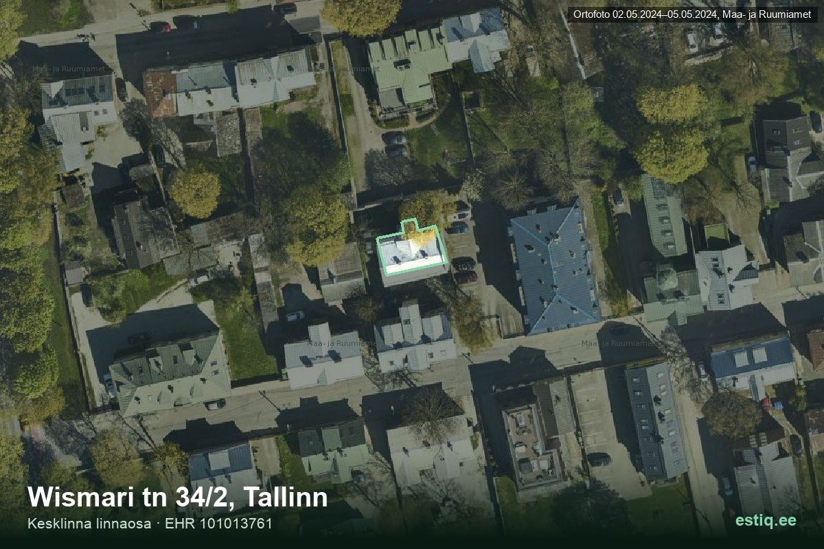 Wismari tänav 34/2, Tallinn – аэрофото дома, контур по данным регистра строений (EHR)