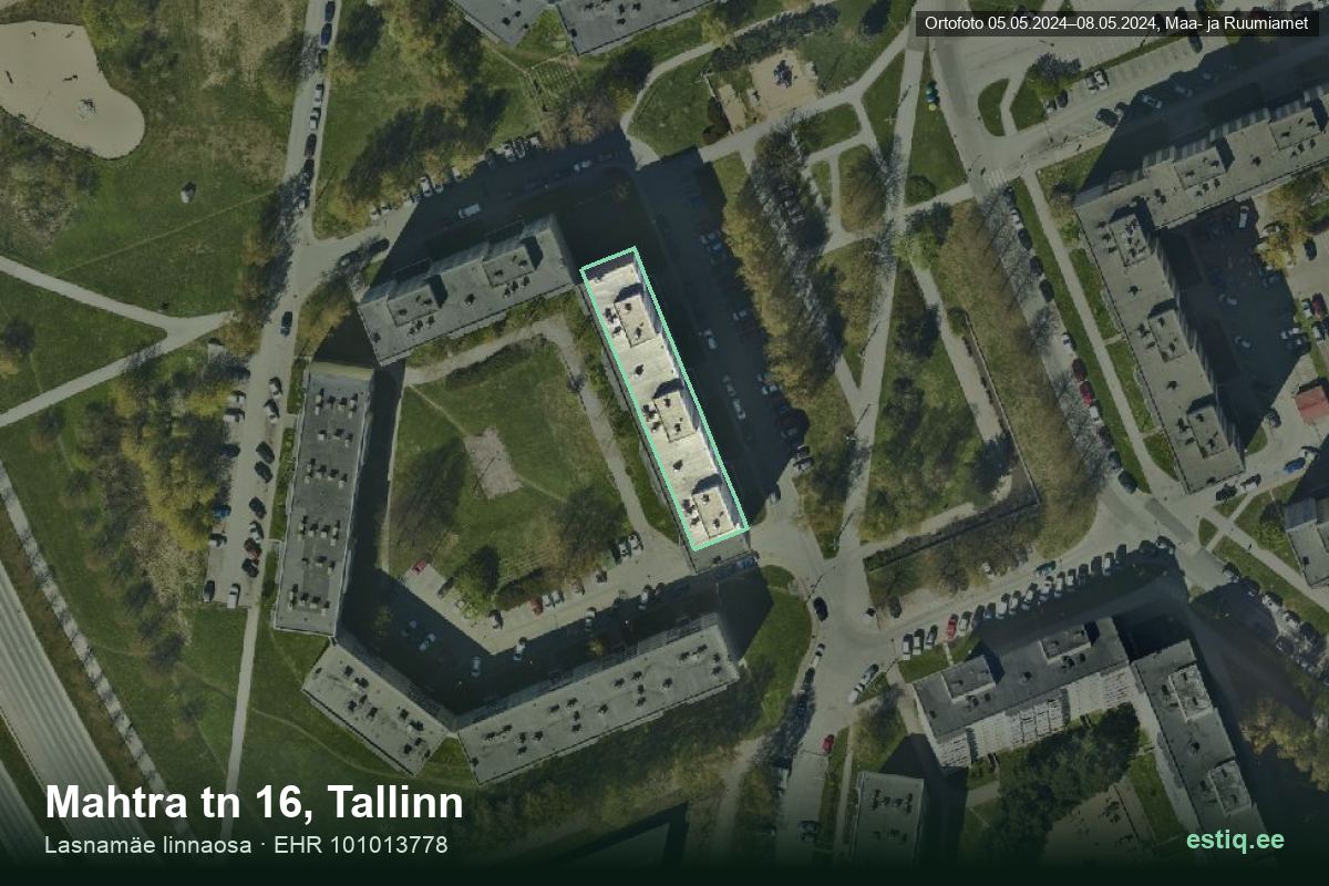 Mahtra tänav 16, Tallinn – hoone aerofoto, kontuur ehitisregistri (EHR) andmetest