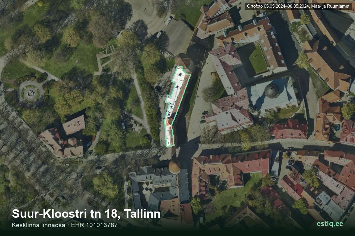 Suur-Kloostri tänav 18, Tallinn – ilmakuva rakennuksesta, ääriviiva rakennusrekisteristä (EHR)