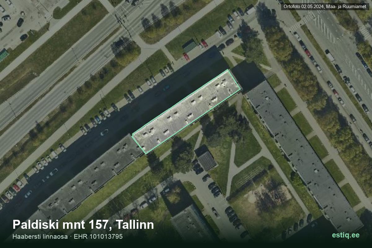 Paldiski mnt 157, Tallinn – hoone aerofoto, kontuur ehitisregistri (EHR) andmetest