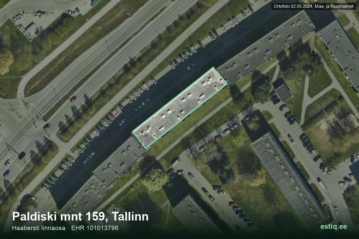 Paldiski mnt 159, Tallinn – hoone aerofoto, kontuur ehitisregistri (EHR) andmetest