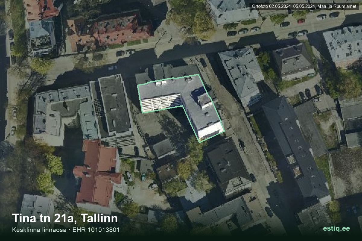 Tina tänav 21a, Tallinn – аэрофото дома, контур по данным регистра строений (EHR)