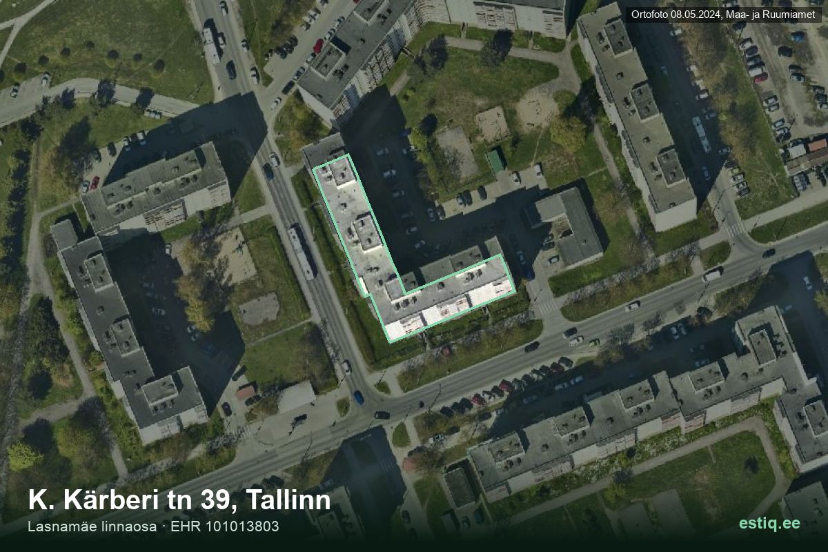 K. Kärberi tänav 39, Tallinn – hoone aerofoto, kontuur ehitisregistri (EHR) andmetest