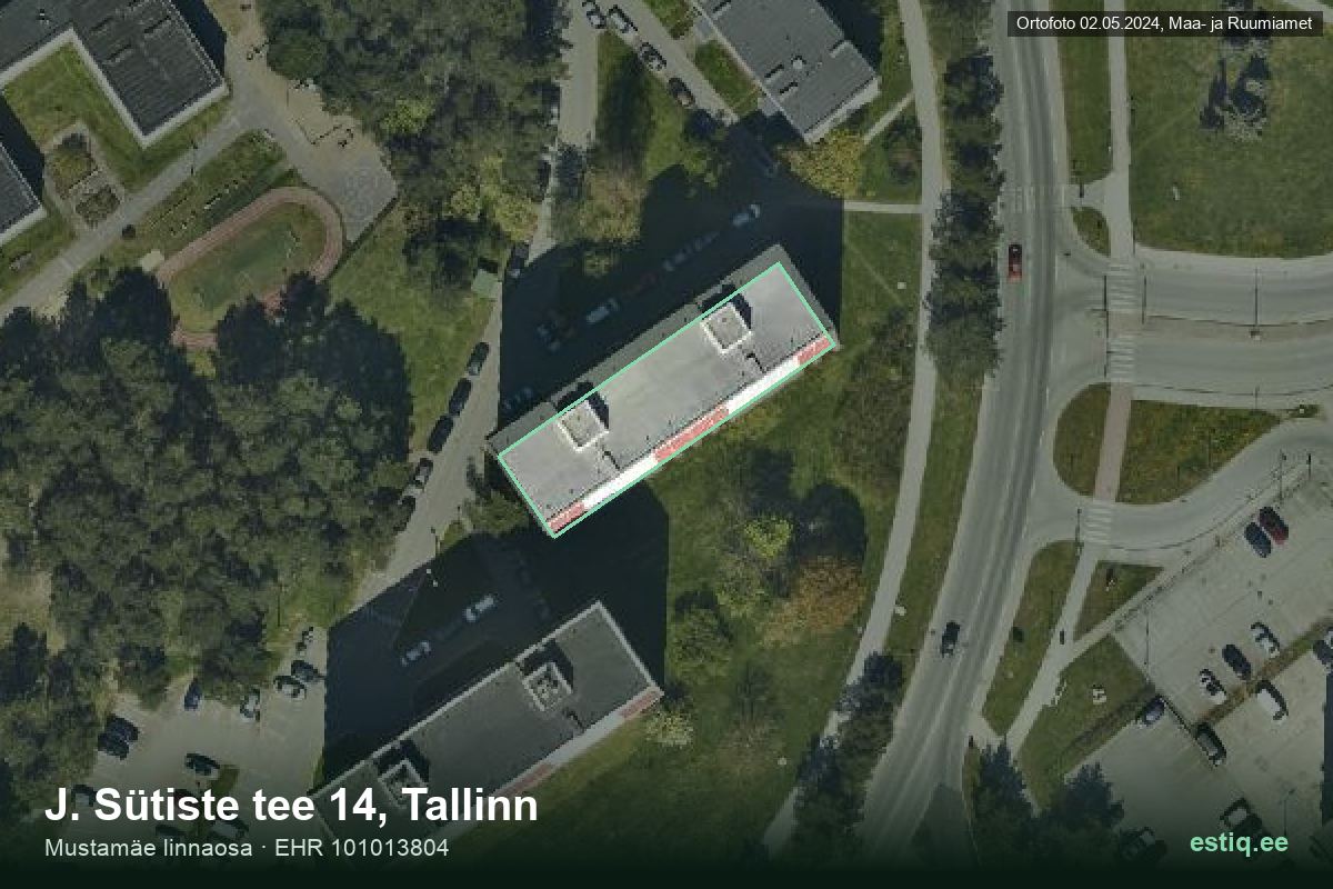 J. Sütiste tee 14, Tallinn – hoone aerofoto, kontuur ehitisregistri (EHR) andmetest