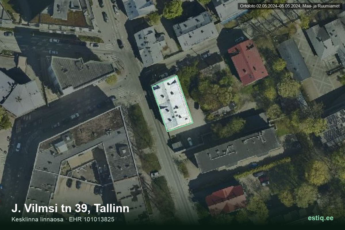 J. Vilmsi tänav 39, Tallinn – hoone aerofoto, kontuur ehitisregistri (EHR) andmetest