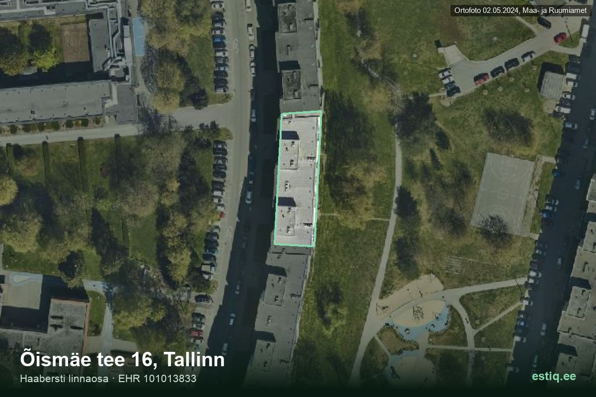 Õismäe tee 16, Tallinn – hoone aerofoto, kontuur ehitisregistri (EHR) andmetest