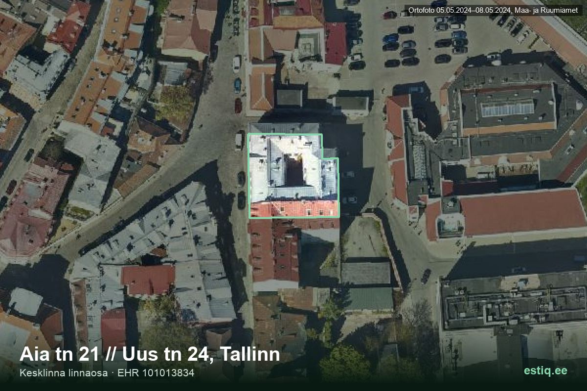 Aia tänav 21, Tallinn – ilmakuva rakennuksesta, ääriviiva rakennusrekisteristä (EHR)