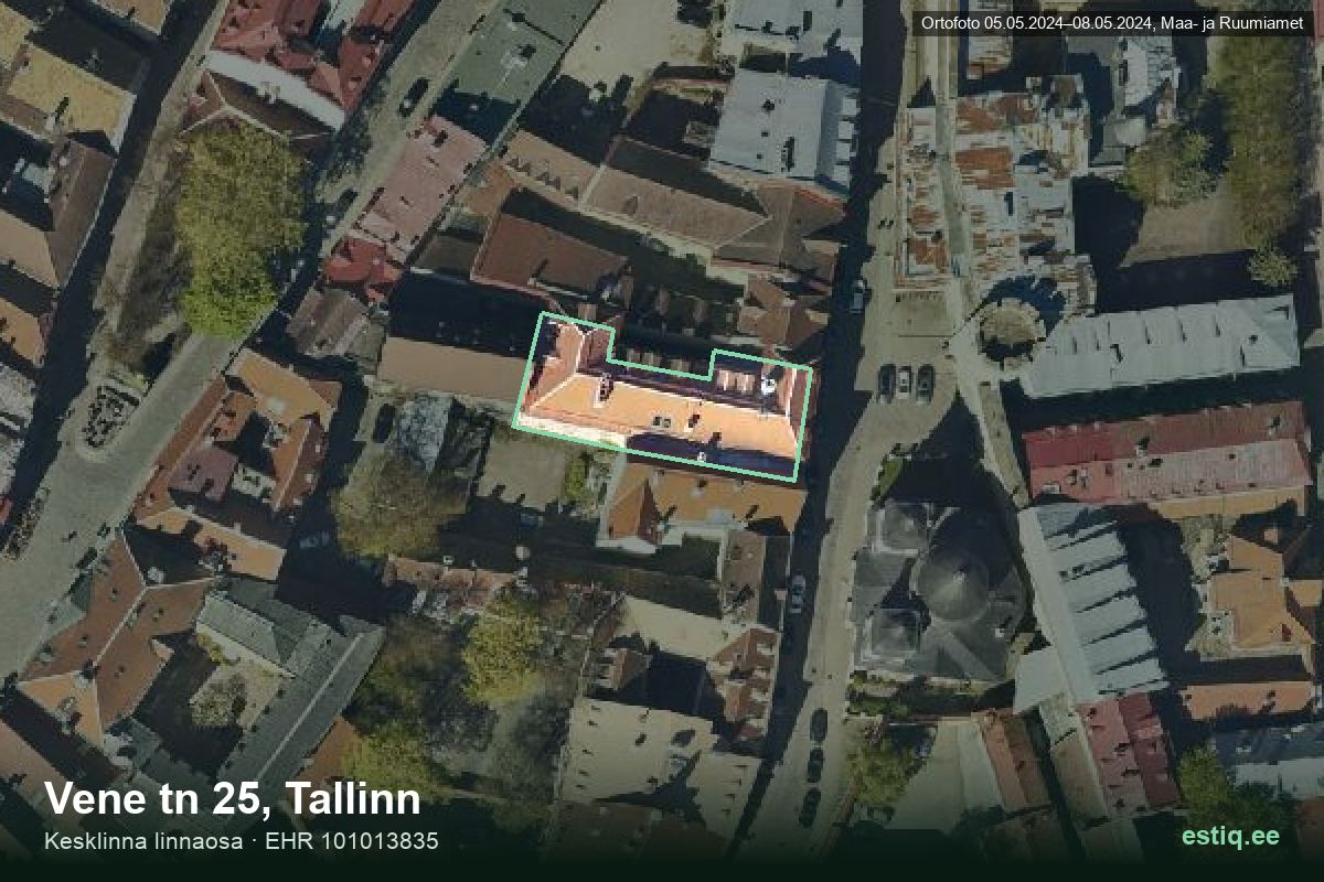 Vene tänav 25, Tallinn – аэрофото дома, контур по данным регистра строений (EHR)