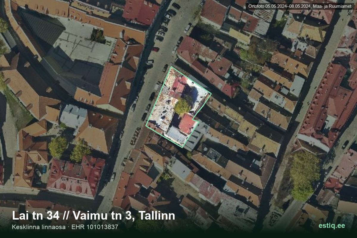 Lai tänav 34, Tallinn – hoone aerofoto, kontuur ehitisregistri (EHR) andmetest