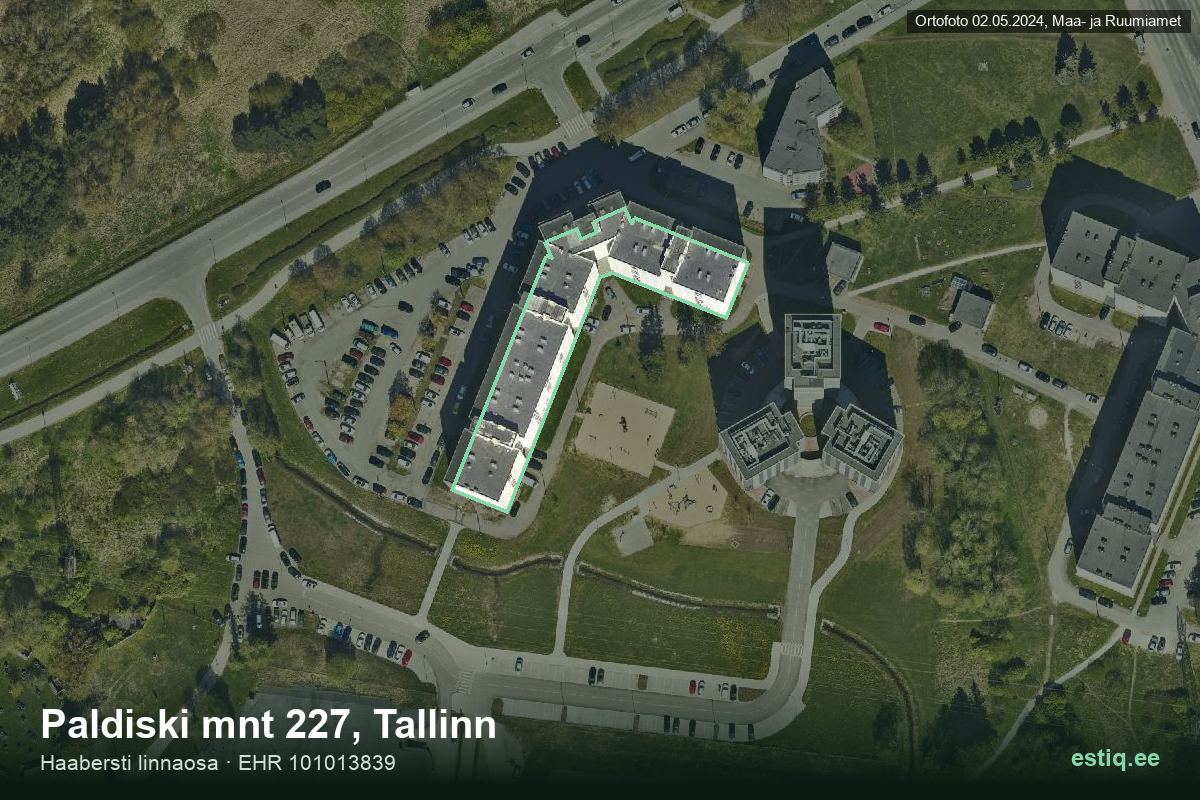 Paldiski mnt 227, Tallinn – hoone aerofoto, kontuur ehitisregistri (EHR) andmetest