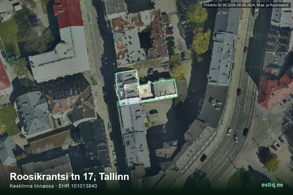 Roosikrantsi tänav 17, Tallinn – аэрофото дома, контур по данным регистра строений (EHR)