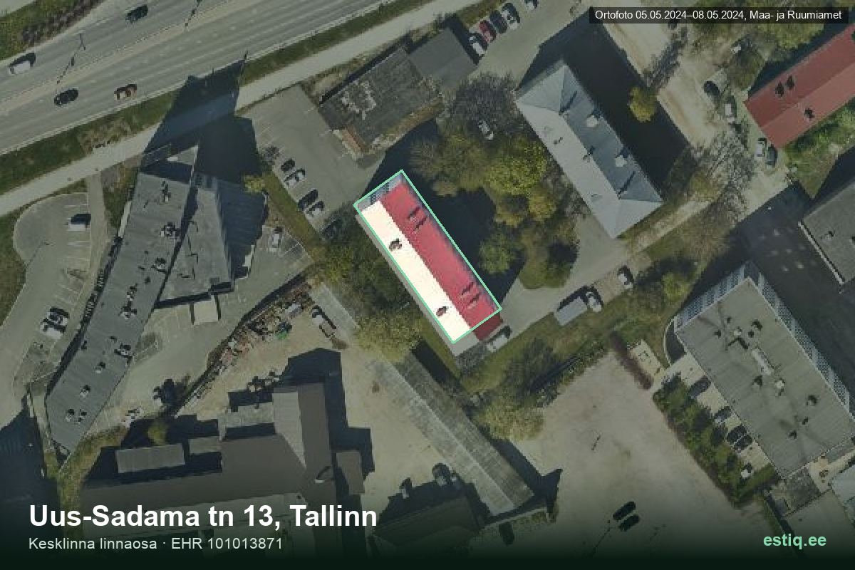 Uus-Sadama tänav 13, Tallinn – аэрофото дома, контур по данным регистра строений (EHR)