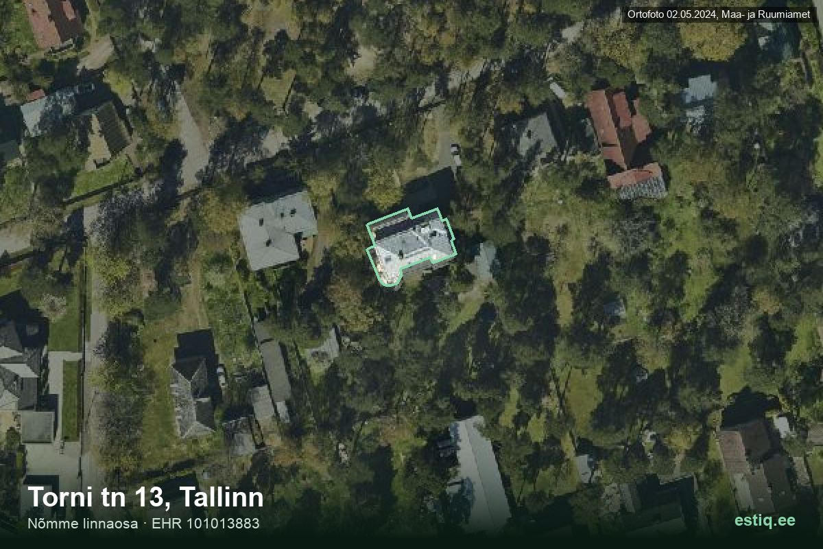 Torni tänav 13, Tallinn – аэрофото дома, контур по данным регистра строений (EHR)