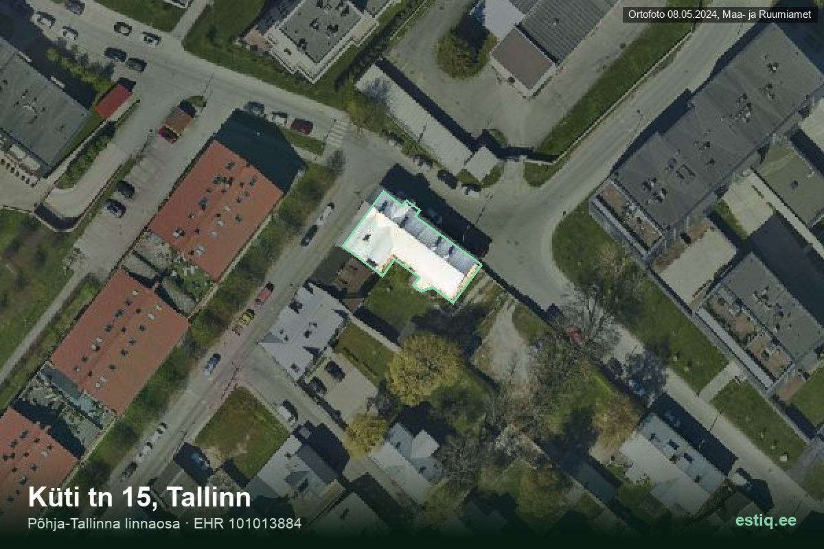 Küti tänav 15, Tallinn – hoone aerofoto, kontuur ehitisregistri (EHR) andmetest