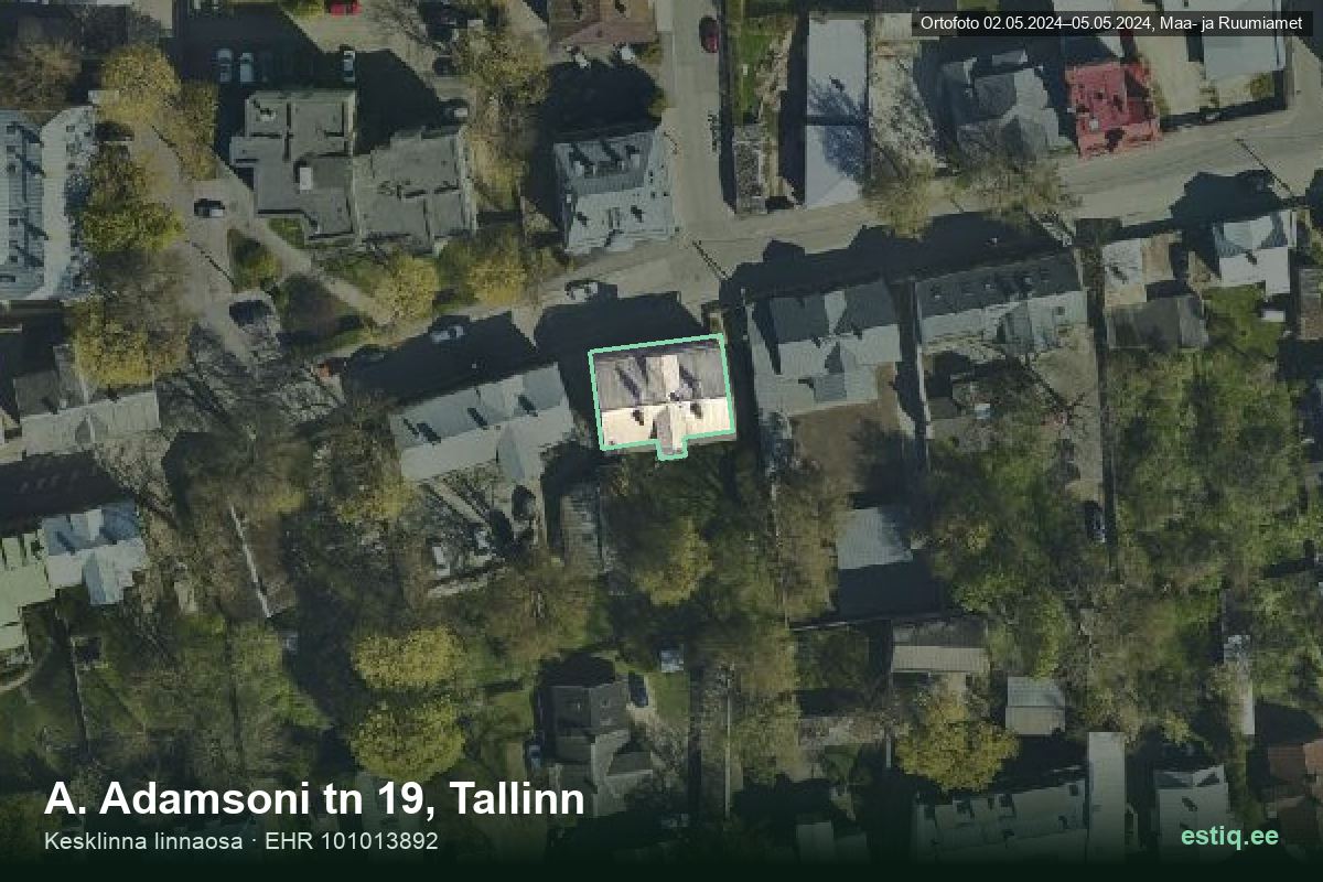 A. Adamsoni tänav 19, Tallinn – aerial photo of the building, outline from the Building Register (EHR)
