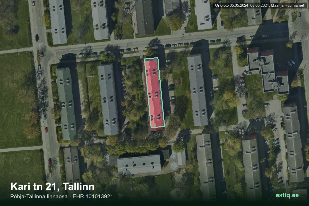 Kari tänav 21, Tallinn – hoone aerofoto, kontuur ehitisregistri (EHR) andmetest