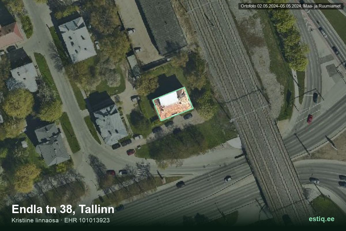 Endla tänav 38, Tallinn – hoone aerofoto, kontuur ehitisregistri (EHR) andmetest