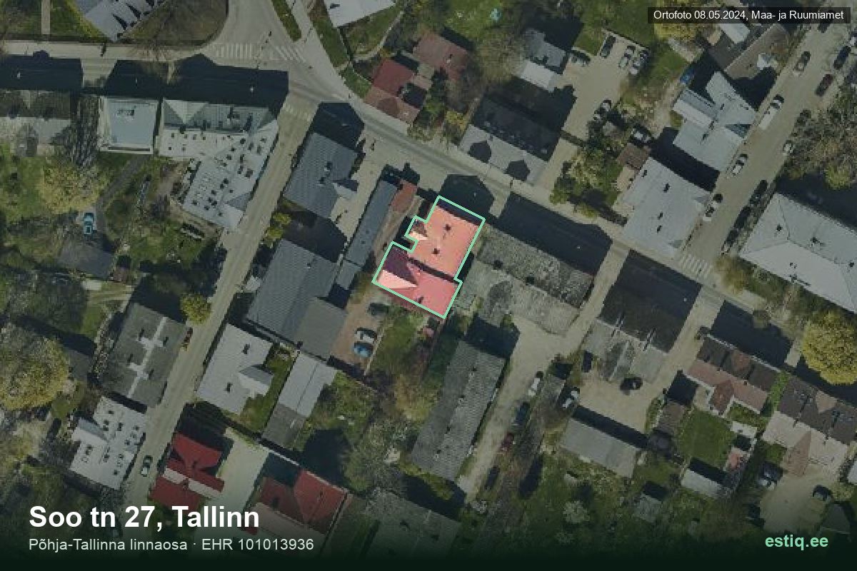 Soo tänav 27, Tallinn – аэрофото дома, контур по данным регистра строений (EHR)