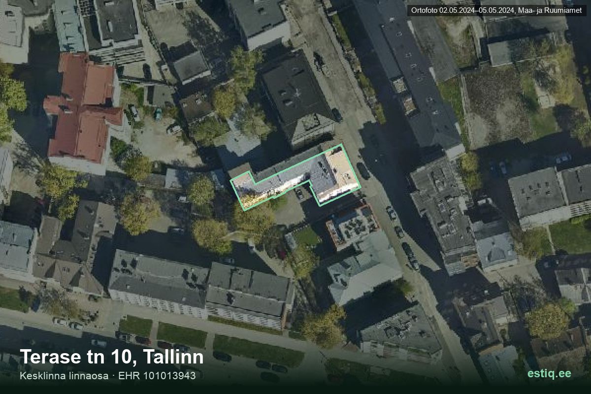 Terase tänav 10, Tallinn – аэрофото дома, контур по данным регистра строений (EHR)