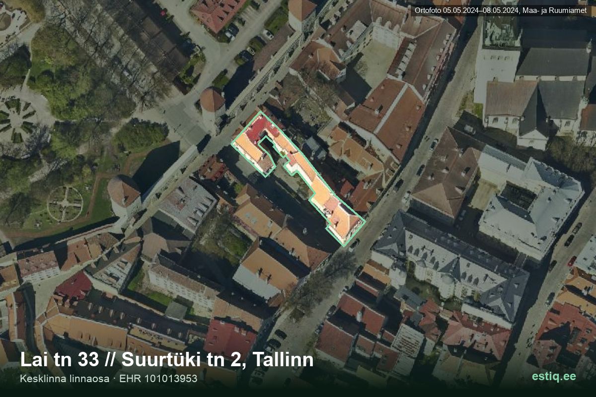 Lai tänav 33, Tallinn – ilmakuva rakennuksesta, ääriviiva rakennusrekisteristä (EHR)