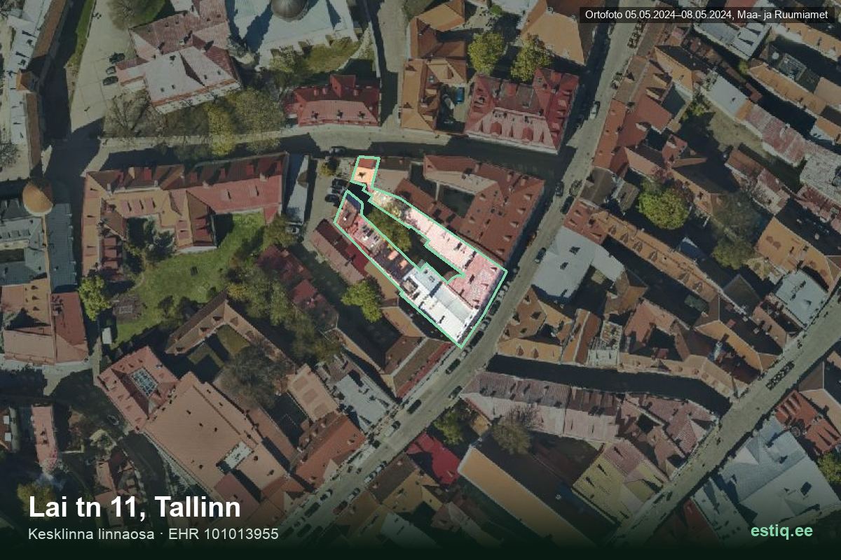 Lai tänav 11, Tallinn – ilmakuva rakennuksesta, ääriviiva rakennusrekisteristä (EHR)