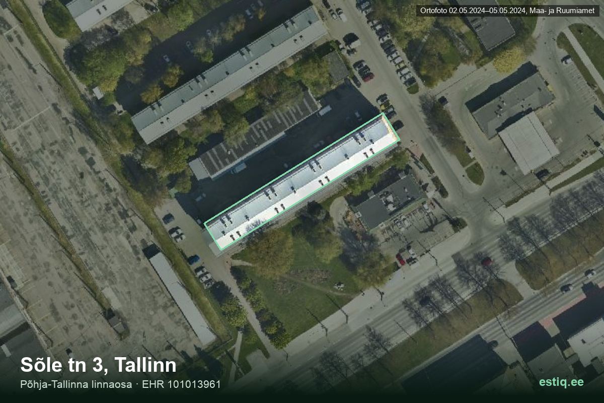 Sõle tänav 3, Tallinn – hoone aerofoto, kontuur ehitisregistri (EHR) andmetest