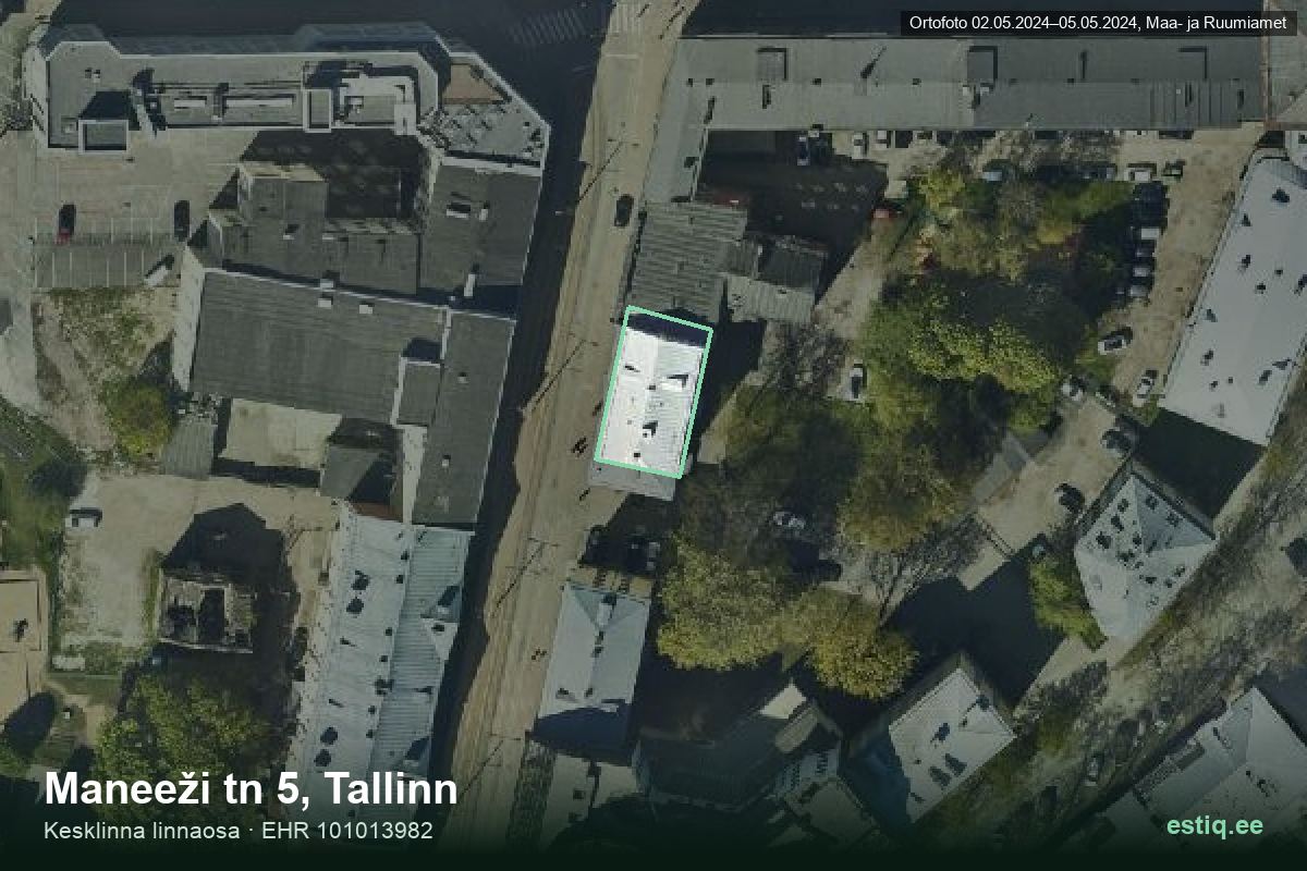 Maneeži tänav 5, Tallinn – hoone aerofoto, kontuur ehitisregistri (EHR) andmetest