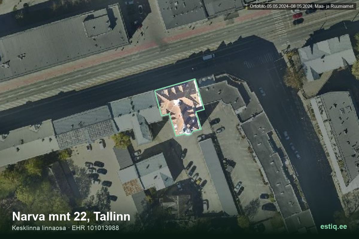 Narva mnt 22, Tallinn – hoone aerofoto, kontuur ehitisregistri (EHR) andmetest