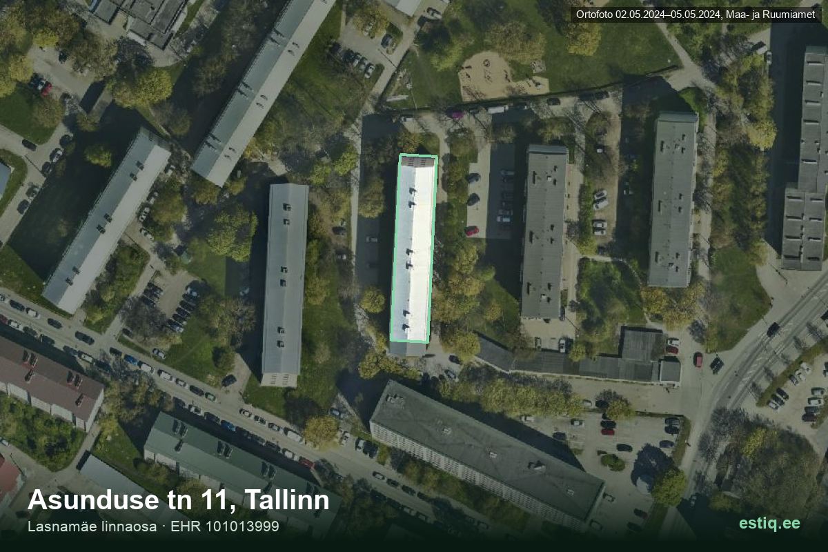 Asunduse tänav 11, Tallinn – hoone aerofoto, kontuur ehitisregistri (EHR) andmetest