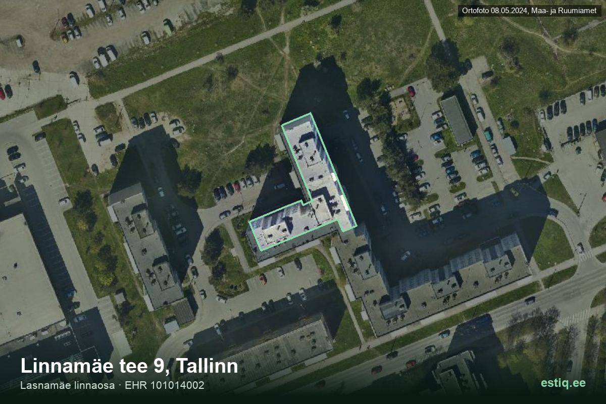 Linnamäe tee 9, Tallinn – hoone aerofoto, kontuur ehitisregistri (EHR) andmetest