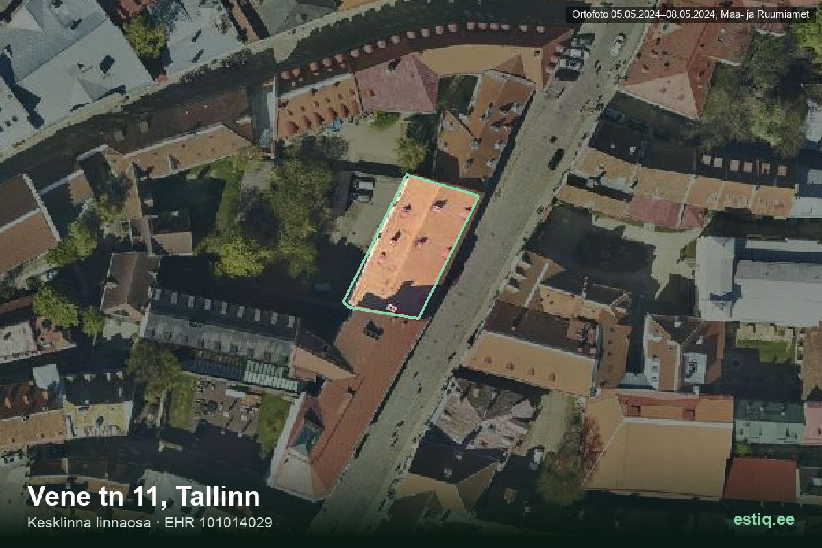 Vene tänav 11, Tallinn – аэрофото дома, контур по данным регистра строений (EHR)
