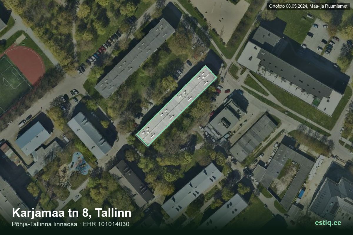 Karjamaa tänav 8, Tallinn – hoone aerofoto, kontuur ehitisregistri (EHR) andmetest