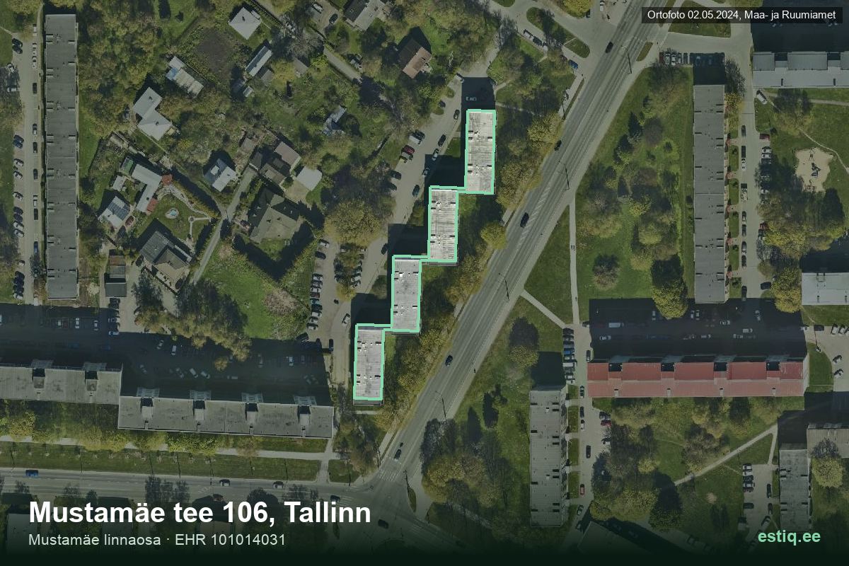Mustamäe tee 106, Tallinn – hoone aerofoto, kontuur ehitisregistri (EHR) andmetest