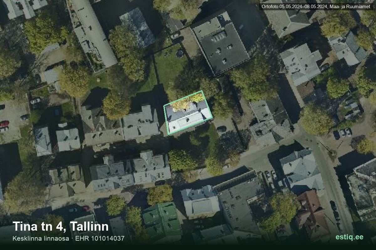 Tina tänav 4, Tallinn – hoone aerofoto, kontuur ehitisregistri (EHR) andmetest