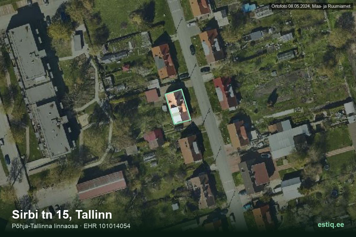 Sirbi tänav 15, Tallinn – hoone aerofoto, kontuur ehitisregistri (EHR) andmetest