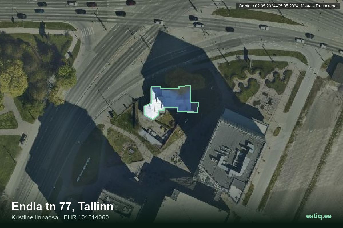 Endla tänav 77, Tallinn – hoone aerofoto, kontuur ehitisregistri (EHR) andmetest