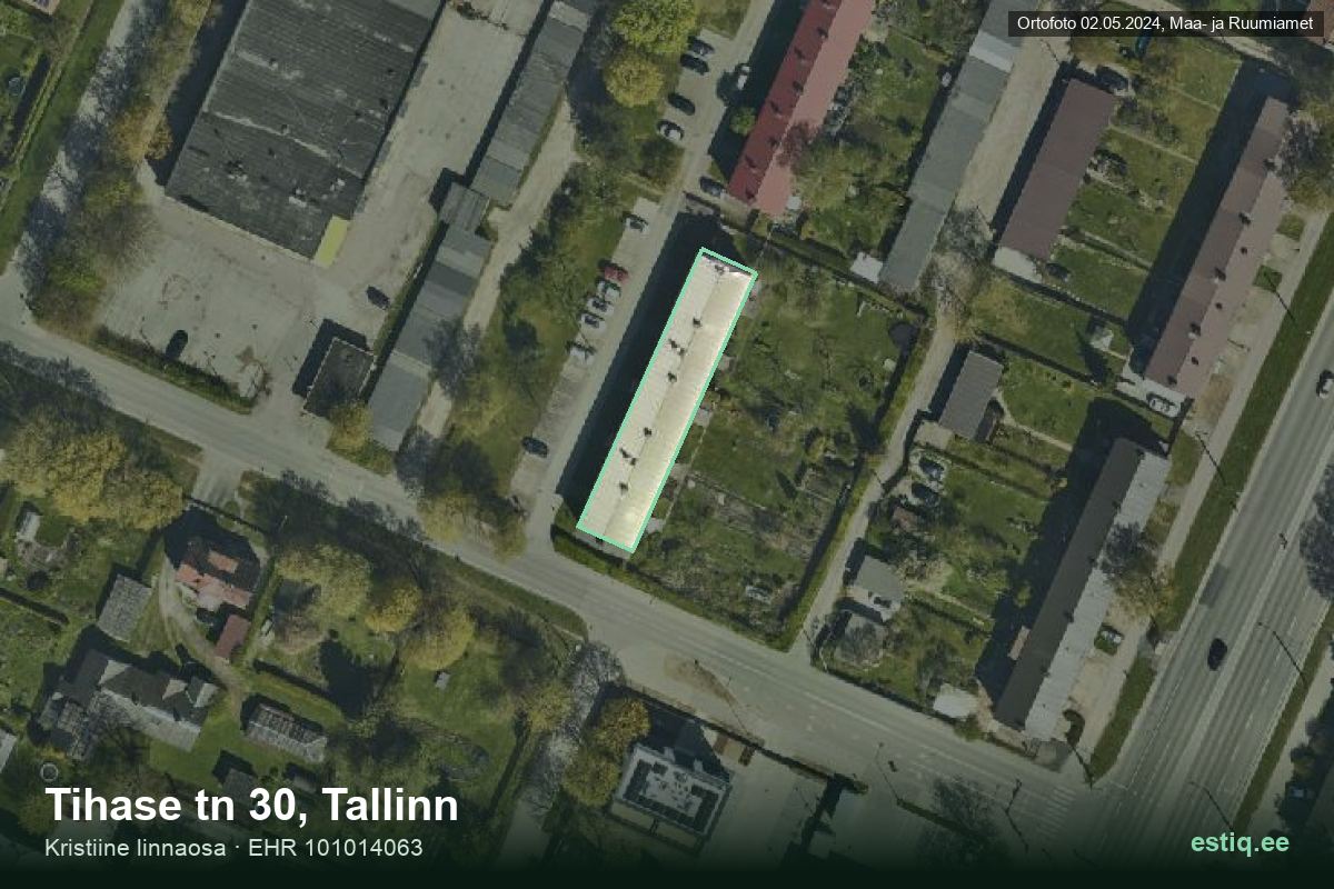 Tihase tänav 30, Tallinn – аэрофото дома, контур по данным регистра строений (EHR)