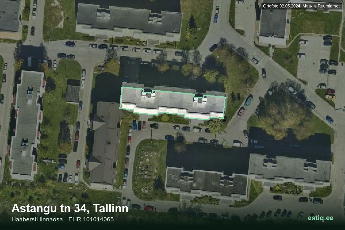 Astangu tänav 34, Tallinn – hoone aerofoto, kontuur ehitisregistri (EHR) andmetest