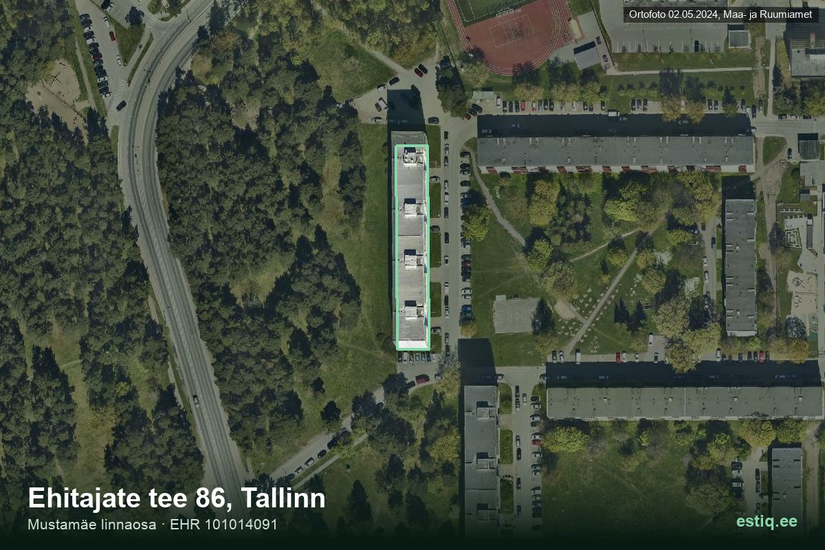 Ehitajate tee 86, Tallinn – hoone aerofoto, kontuur ehitisregistri (EHR) andmetest