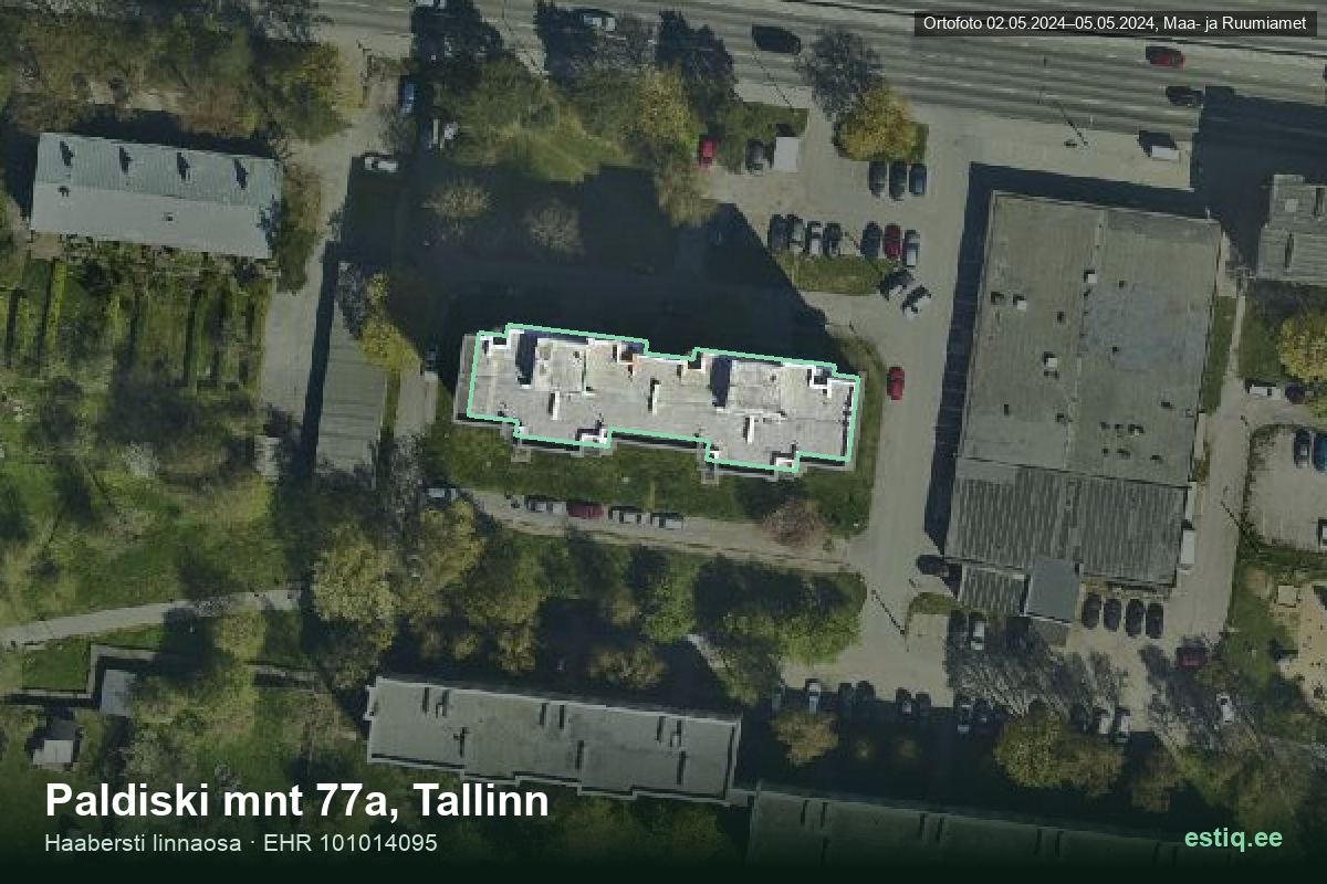 Paldiski mnt 77a, Tallinn – ilmakuva rakennuksesta, ääriviiva rakennusrekisteristä (EHR)