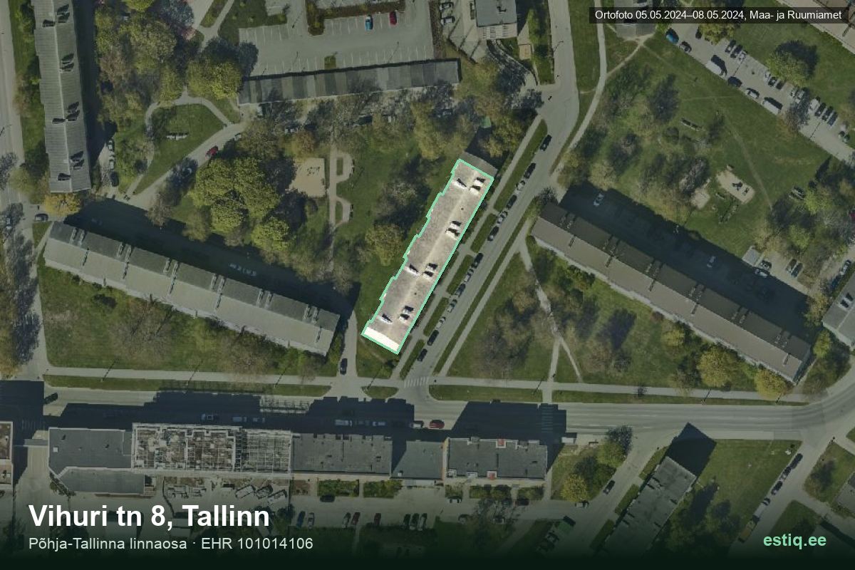 Vihuri tänav 8, Tallinn – ilmakuva rakennuksesta, ääriviiva rakennusrekisteristä (EHR)