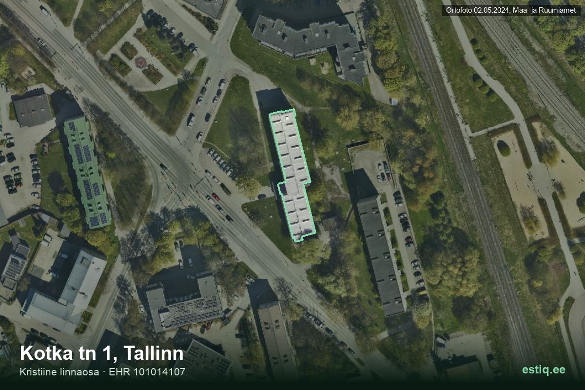 Kotka tänav 1, Tallinn – hoone aerofoto, kontuur ehitisregistri (EHR) andmetest