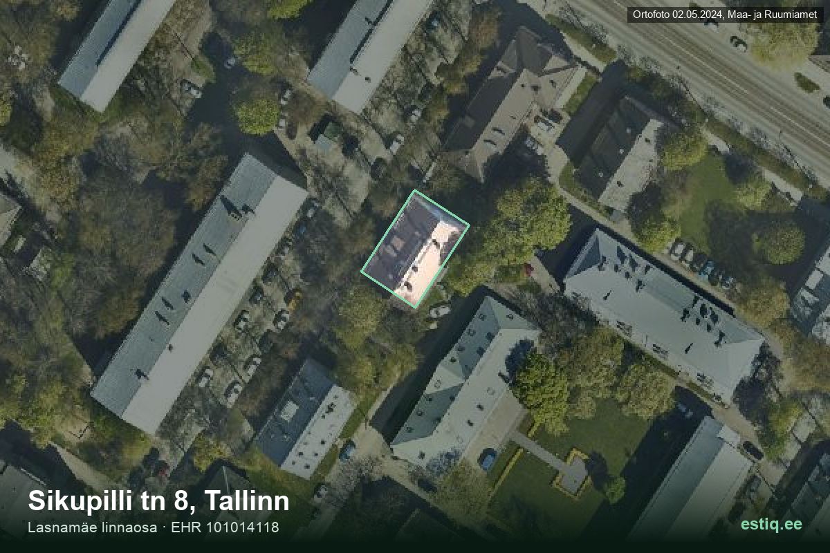 Sikupilli tänav 8, Tallinn – hoone aerofoto, kontuur ehitisregistri (EHR) andmetest