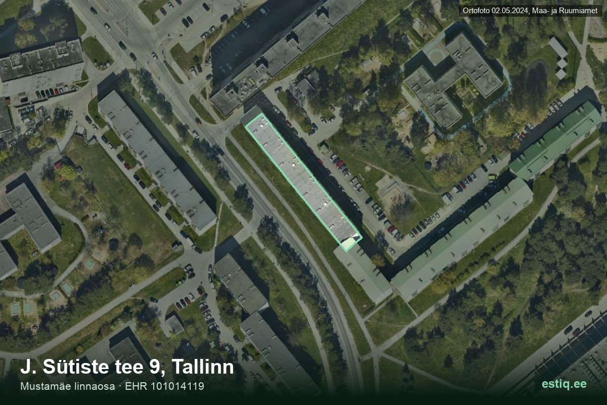 J. Sütiste tee 9, Tallinn – hoone aerofoto, kontuur ehitisregistri (EHR) andmetest