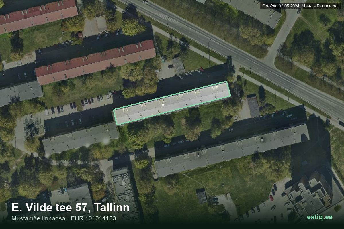 E. Vilde tee 57, Tallinn – hoone aerofoto, kontuur ehitisregistri (EHR) andmetest
